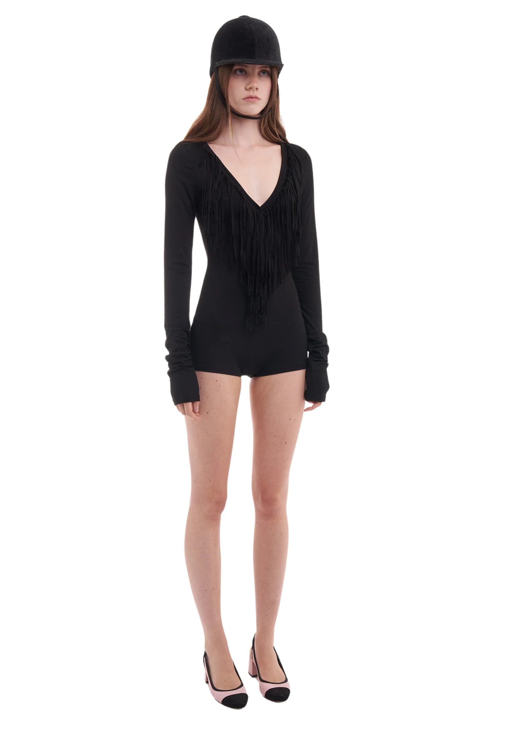FRINGE LONG-SLEEVE PLAYSUIT IN BLACK - Image 3
