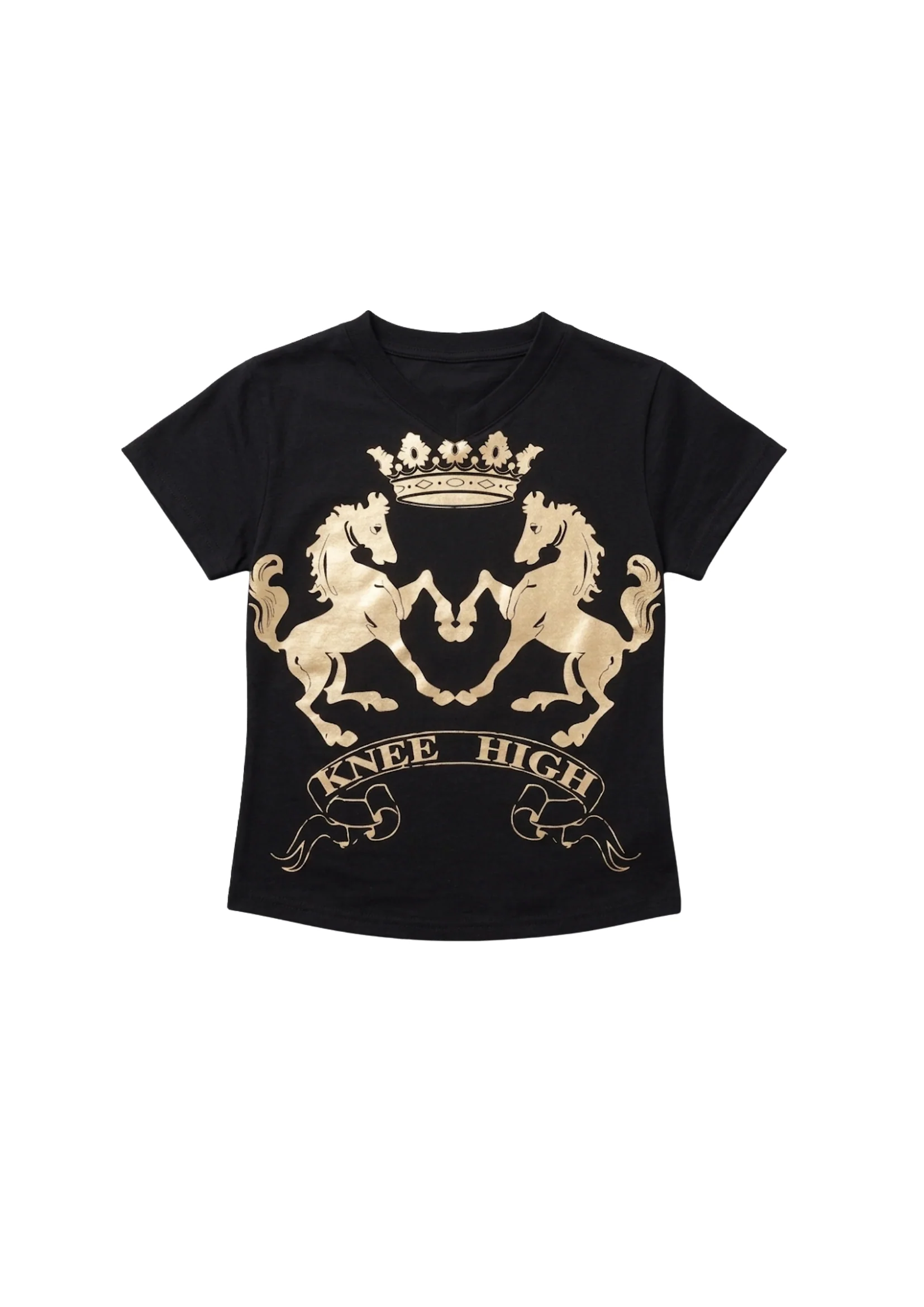 KNEE HIGH V-NECK BABY TEE IN BLACK - Image 3