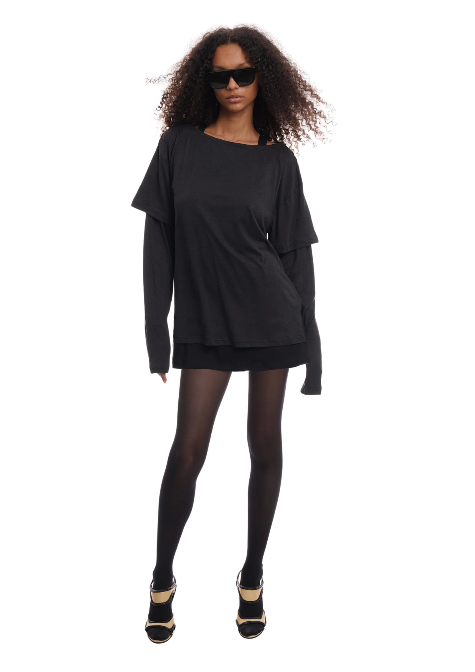 DOUBLE LAYER T-SHIRT DRESS IN BLACK - Image 5