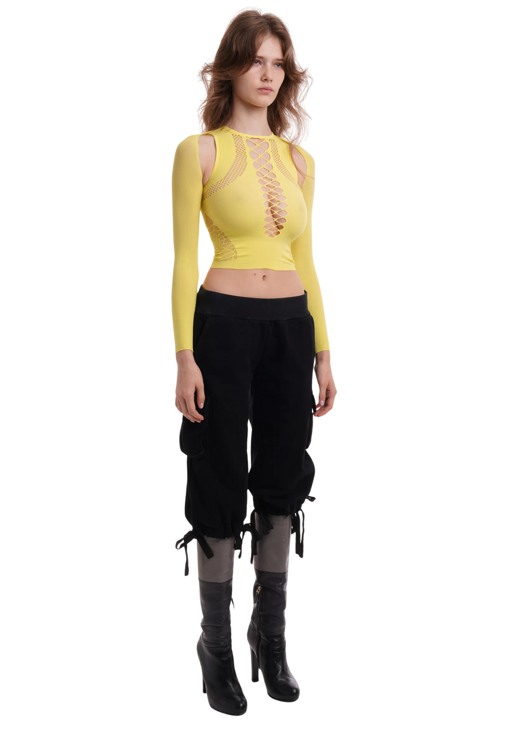 SHAPEWEAR STRETCH TOP & SLEEVES IN YELLOW - Image 3